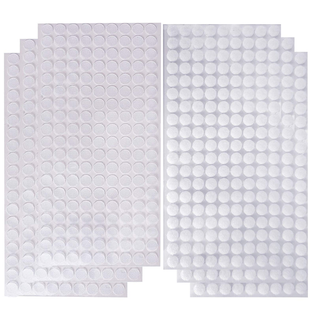  [AUSTRALIA] - 1026Pcs(513pairs) 10mm/0.39Inch Transparent Sticky Back Thin Clear Dots with Adhesive Hook & Loop Coins Tapes for Wall Classroom Office Home School- White
