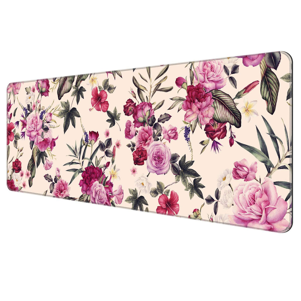 Dynippy Thin Extended Gaming Mouse Pad with Stitched Edges Large Mousepad Long XXL Keyboard and Mouse pad Desk Mat for Gaming Office & Home - Vintage Pink Flowers - LeoForward Australia