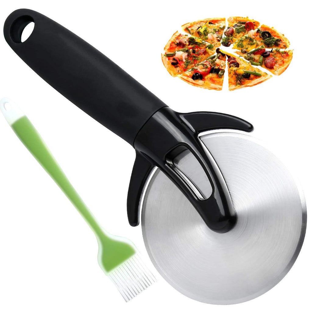  [AUSTRALIA] - Kaitse Pizza Cutter, Super Sharp Pizza Cutter Wheel, Upgraded Pizza Slicer, Food Grade Stainless Steel Pizza Knife with Protective Blade Guard and Non-slip Handle, Including One Premium Silicone Brush