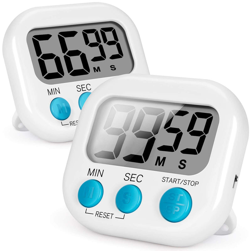  [AUSTRALIA] - Timer, Kitchen Timer, Magnetic Digital Timers Loud Alarm Digital Timer for Cooking 2 Pack (white), Upgrade Silent Classroom Countdown Count Up Timer for Kids and Adults, Back Stand for Food Timer