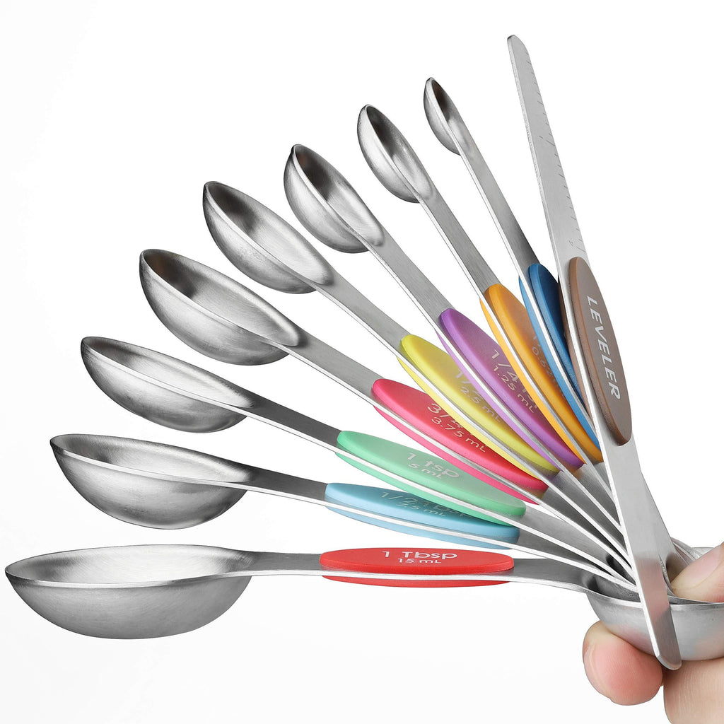  [AUSTRALIA] - Magnetic Measuring Spoons Set 9 Stainless Steel Double Sided Stackable Teaspoon Tablespoon for Measuring Dry and Liquid Ingredients