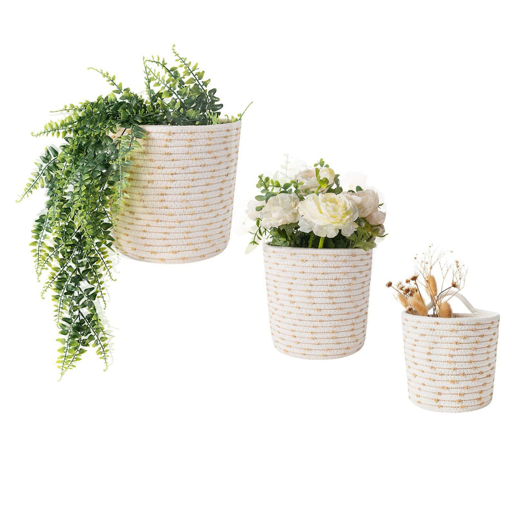  [AUSTRALIA] - UBBCARE Wall-Hanging Basket Small Woven Storage Basket for Organizing Cotton Rope Decorative Plant Hanger Set of 3 Brown and White