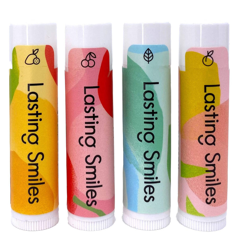 Lasting Smiles Organic Lip Balm - Variety 4 Pack - Best Natural Lip Care to Moisturize Dry, Chapped Lips - Fair Trade, Gluten Free, Made in USA, Long Lasting Hydration - Recyclable & Sustainable - LeoForward Australia