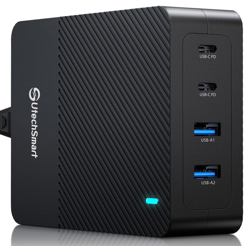  [AUSTRALIA] - USB C Charger, UtechSmart 100W 4-Port Desktop Type C Charging Station, Portable USB C PD Power Charger Adapter -2 USB C&2 QC 3.0 USB A Ports for MacBook Pro/Air, iPad, iPhone, Galaxy, Laptop and More