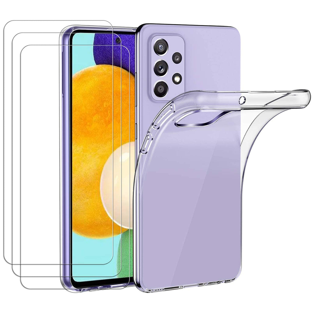  [AUSTRALIA] - iVoler Case for Samsung Galaxy A52 5G / 4G / Galaxy A52S 5G 6.5" with [3 Pack Tempered Glass Screen Protector] Clear Slim Soft TPU Silicone Protective Shockproof Phone Case- Crystal Clear