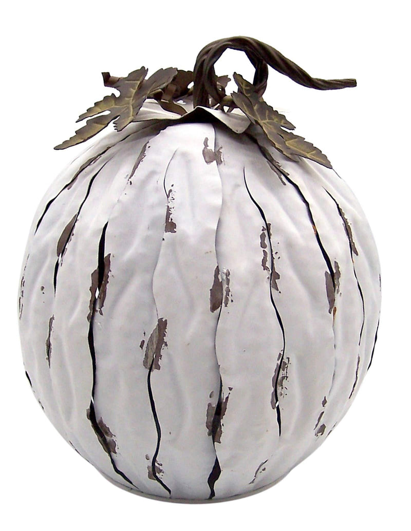 [AUSTRALIA] - White Tin Standing Pumpkin with Open Bottom Decoration for Fall, Indoor or Outdoor Home Decor, 11.25 Inch
