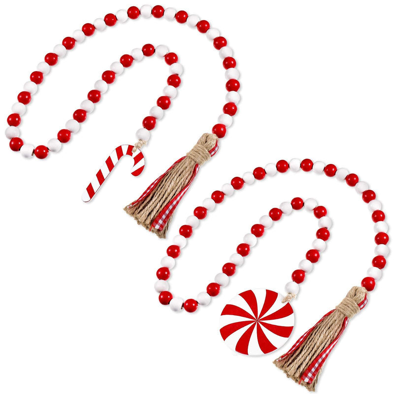  [AUSTRALIA] - Christmas Wooden Bead Tassels Ornaments, with Candy and Candy Cane, Bead Garland Decoration for Christmas Hanging Decoration, Fireplace Ornaments