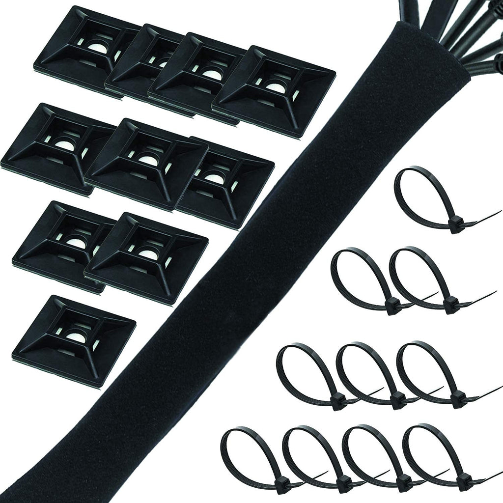  [AUSTRALIA] - Cable Management Sleeve and Wire Cord Organizer with 10 Mount and Ties. Adjustable Premium Neoprene Wraps for Computer Desk, TV, Electrical Cables and Cords Organization Keeper. 118 Inches.