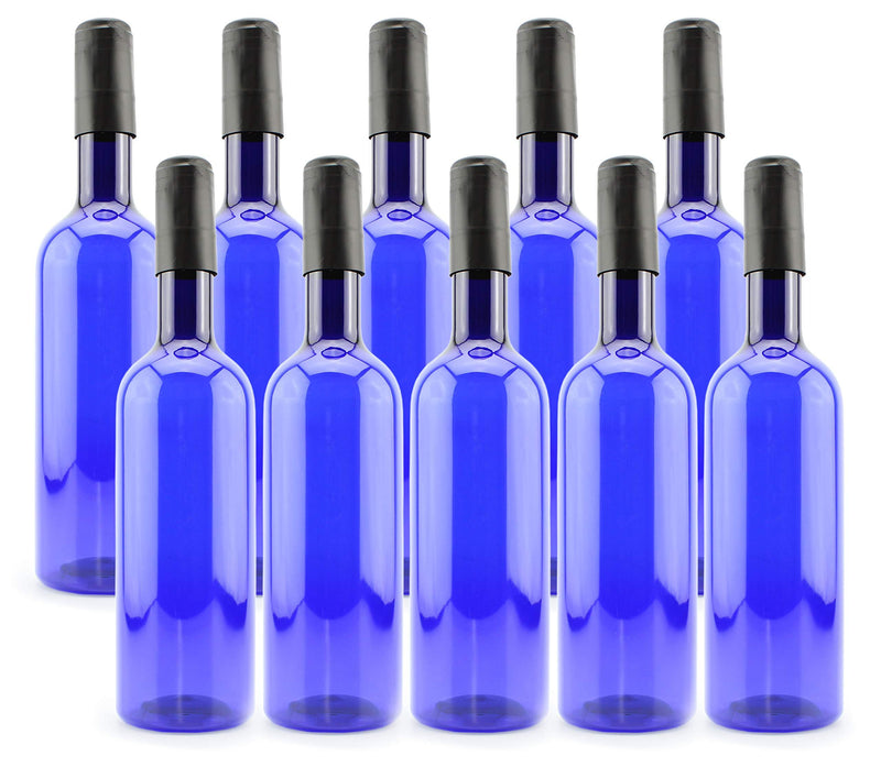  [AUSTRALIA] - Cornucopia Plastic Wine Bottles (10-Pack, Blue); Empty Bordeaux-Style Wine Bottles with Screw Caps and Seals 10