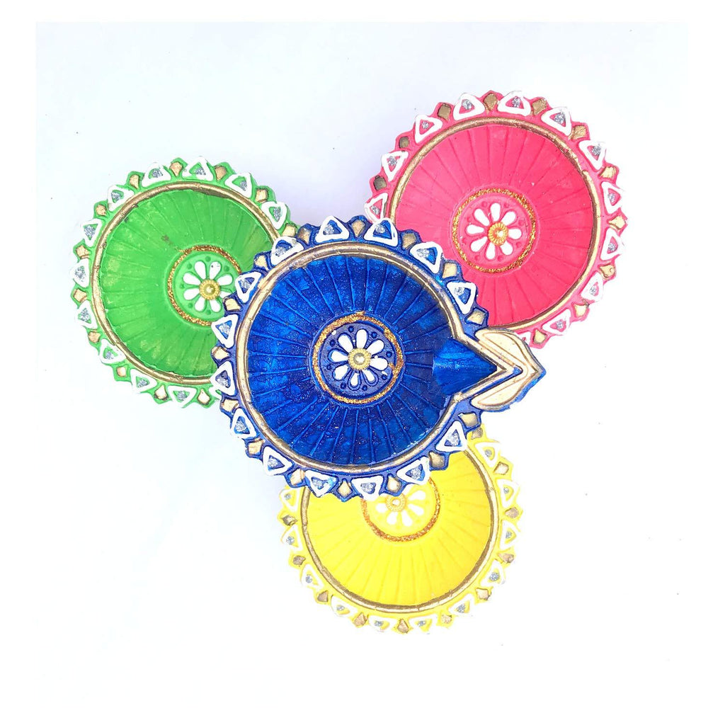  [AUSTRALIA] - YADNESH Set of Four Deepawali Special Clay Diya Home Decor and Festivities Carved Beautifully Out of Clay for This Festival Diyas are an Essential Part of Diwali Decorative Earthen Diya (Multicolor)