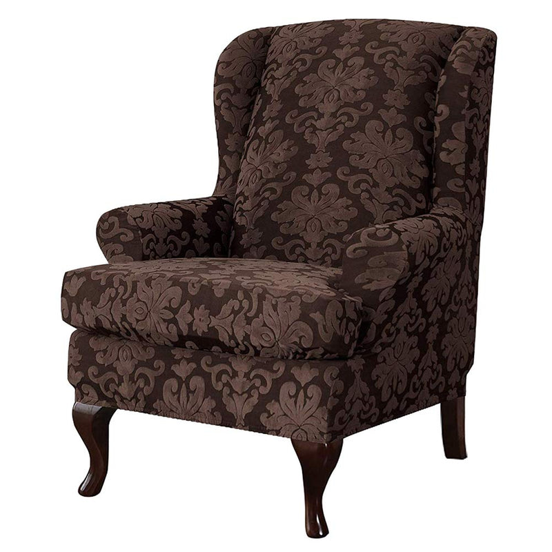  [AUSTRALIA] - WAQIA Stretch Wingback Chair Slipcovers 2 Piece Wing Back Armchair Covers Slip Resistant Stylish Jacquard Spandex Polyester Fabric Sofa Covers for Furniture Protector in Living Room (Coffee) Coffee