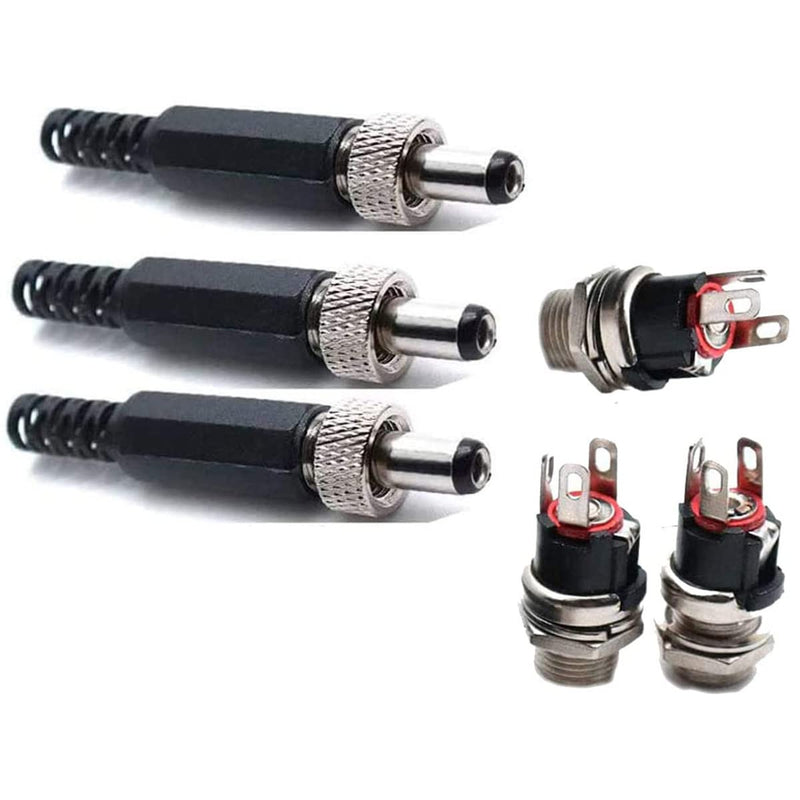  [AUSTRALIA] - 3 Sets 5.5mm x 2.1mm Male DC Power Plug Connector & Screw Lock Female Panel Socket Mount Adapter 5.5mmX2.1mm