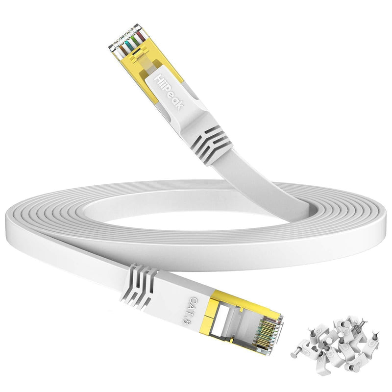  [AUSTRALIA] - Cat 8 Ethernet Cable 50ft, HiiPeak Cat8 Flat Internet Cable 40Gbps 2000Mhz High-Speed LAN Patch Network Cables with RJ45 Gold-Plated Connector, Compatible with Cat5/Cat6 /Cat7, White (50 ft) 50 ft