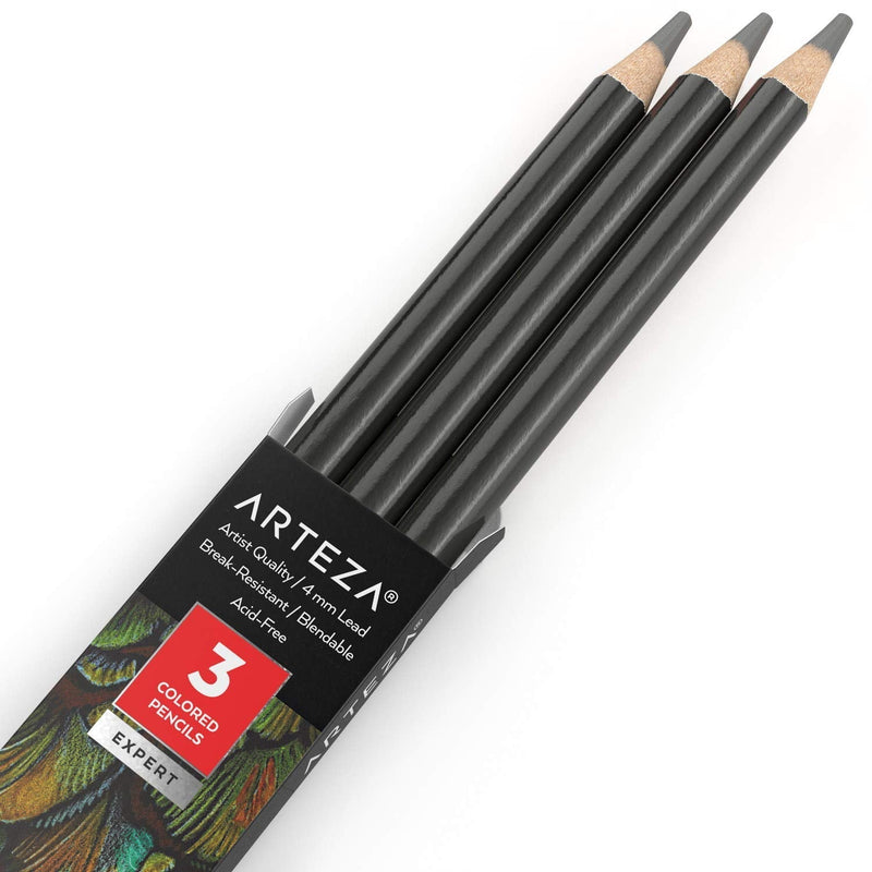  [AUSTRALIA] - Arteza Colored Pencils, Pack of 3, A009 Elephant Grey, Soft Wax-Based Cores, Ideal for Drawing, Sketching, Shading & Coloring A009 Elephant Gray
