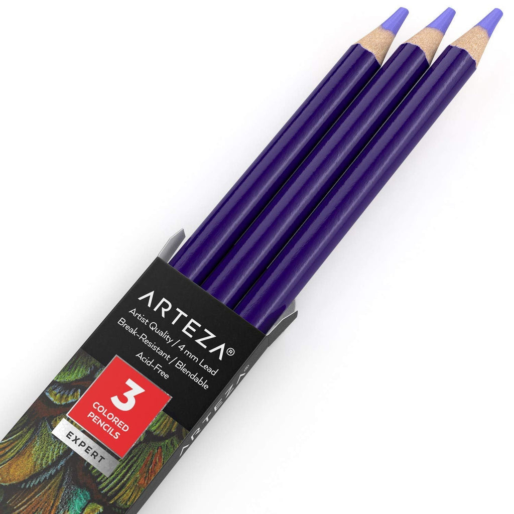  [AUSTRALIA] - Arteza Colored Pencils, Pack of 3, А409 Lavender, Soft Wax-Based Cores, Ideal for Drawing, Sketching, Shading & Coloring