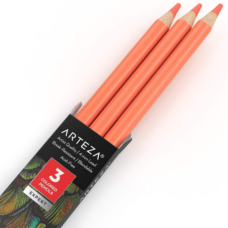  [AUSTRALIA] - Arteza Colored Pencils, Pack of 3, A203 Coral, Soft Wax-Based Cores, Ideal for Drawing, Sketching, Shading & Coloring A046 Coral