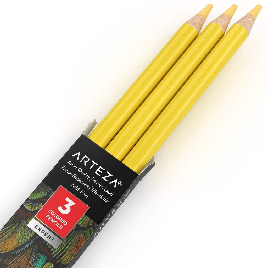  [AUSTRALIA] - Arteza Colored Pencils, Pack of 3, A102 Jasmine Yellow, Soft Wax-Based Cores, Ideal for Drawing, Sketching, Shading & Coloring