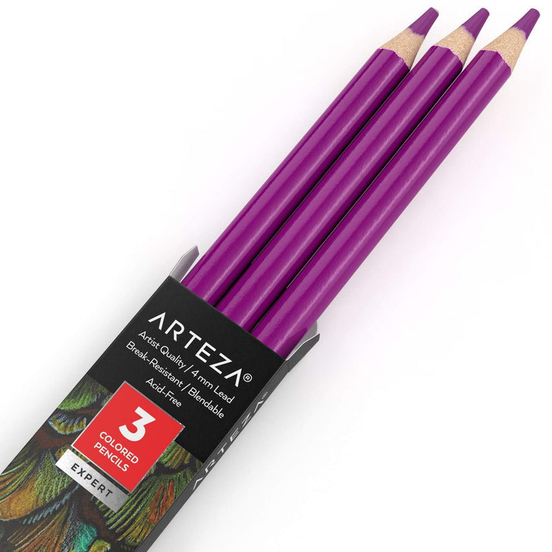  [AUSTRALIA] - Arteza Colored Pencils, Pack of 3, A407 Orchid Purple, Soft Wax-Based Cores, Ideal for Drawing, Sketching, Shading & Coloring