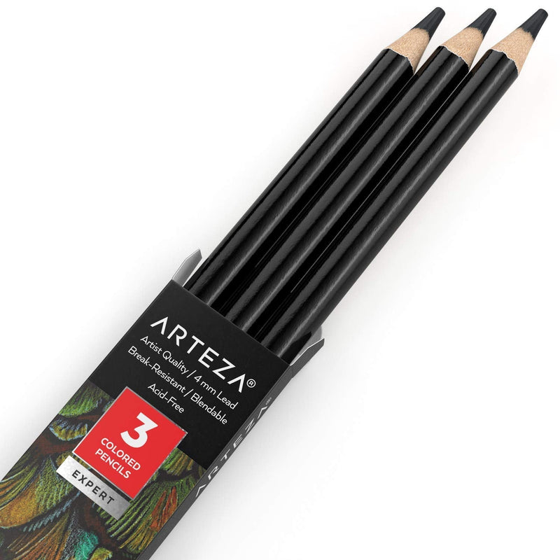  [AUSTRALIA] - Arteza Colored Pencils, Pack of 3, A015 Charcoal Grey, Soft Wax-Based Cores, Ideal for Drawing, Sketching, Shading & Coloring A015 Charcoal Gray