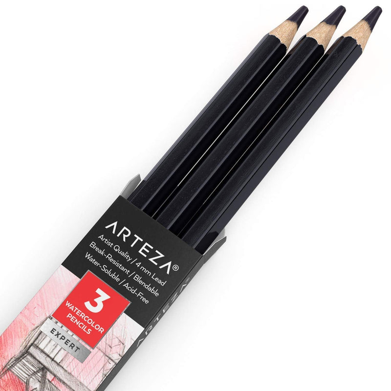  [AUSTRALIA] - Arteza Professional Watercolor Pencils, Pack of 3, A416 Amethyst Purple, Water-Soluble Pencils for Coloring, Blending, Layering & Watercolor Techniques