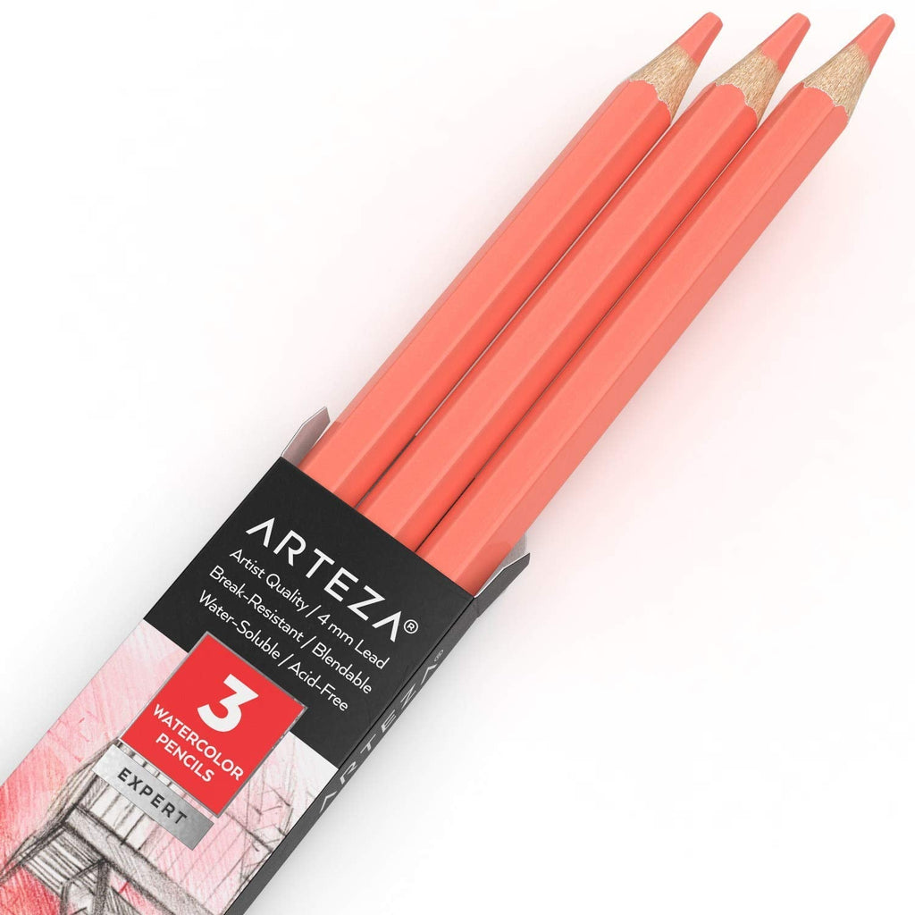  [AUSTRALIA] - Arteza Professional Watercolor Pencils, Pack of 3, A133 Salmon Pink, Water-Soluble Pencils for Coloring, Blending, Layering & Watercolor Techniques A204 Salmon Pink