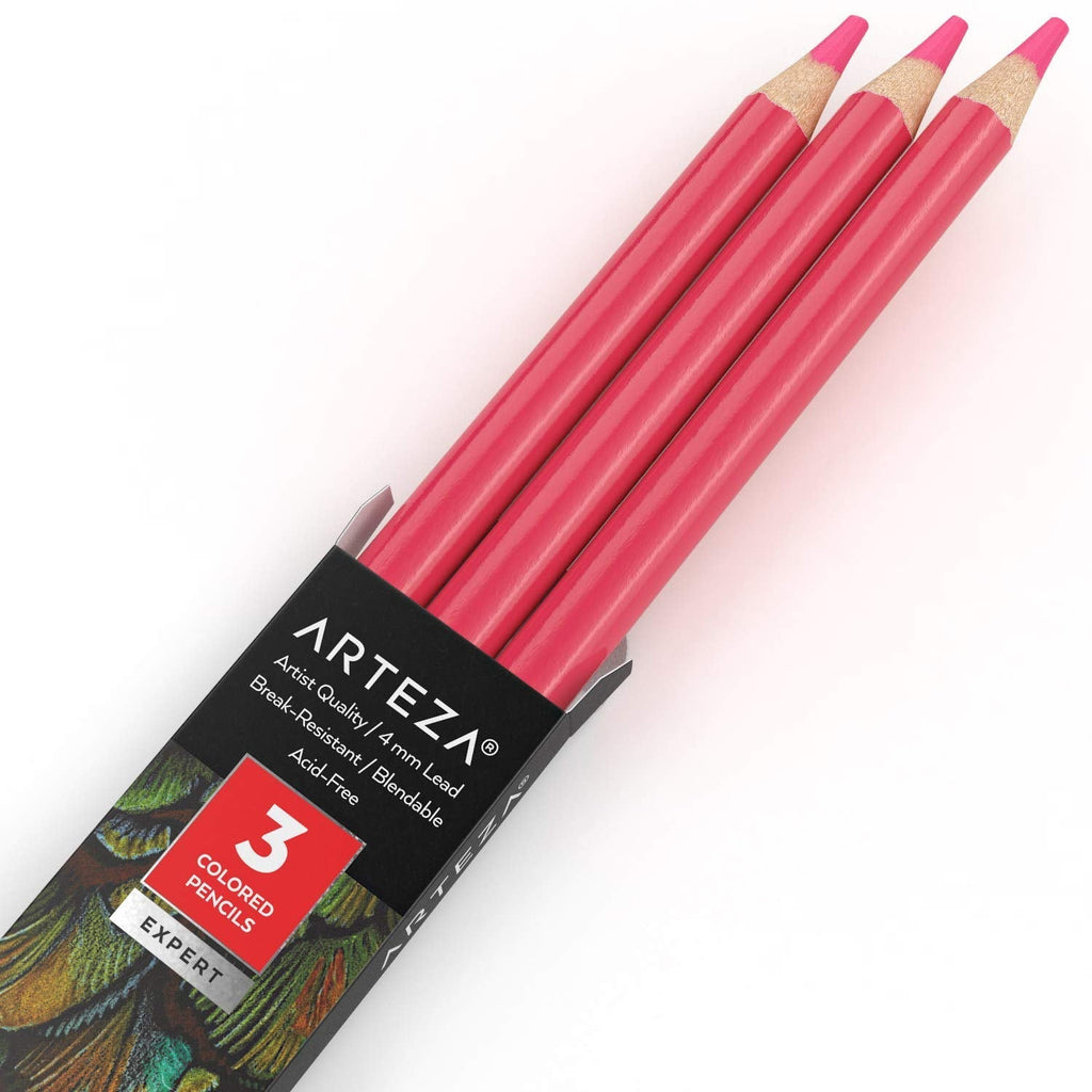  [AUSTRALIA] - Arteza Colored Pencils, Pack of 3, А402 Watermelon Pink, Soft Wax-Based Cores, Ideal for Drawing, Sketching, Shading & Coloring