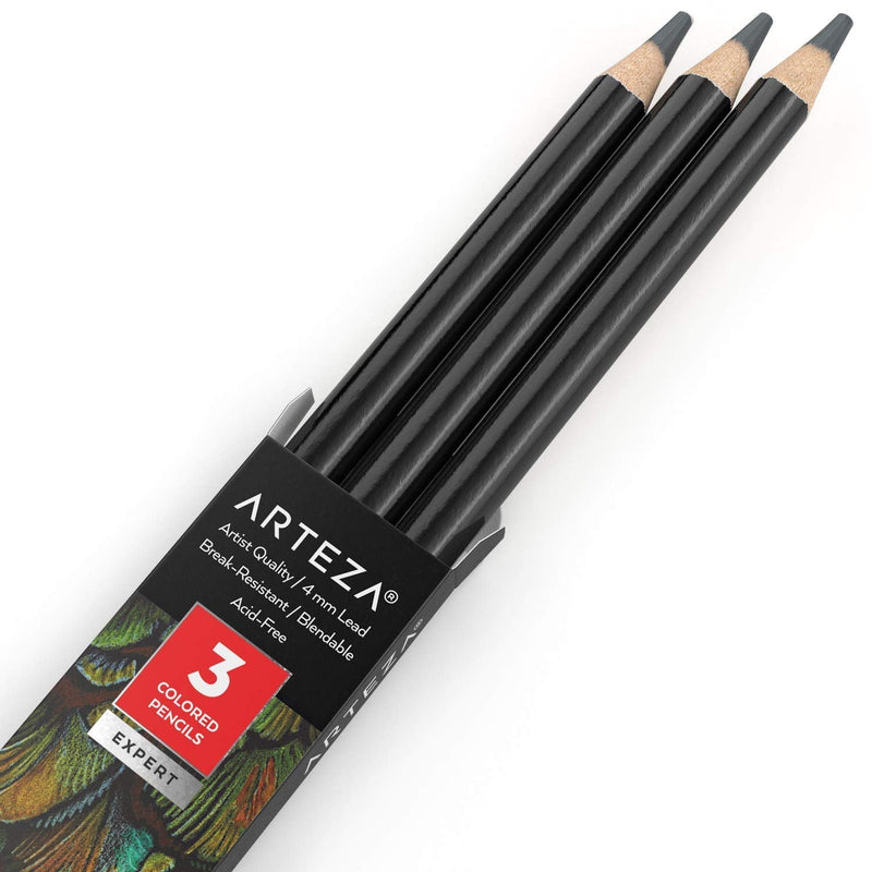  [AUSTRALIA] - Arteza Colored Pencils, Pack of 3, А012 Pewter Grey, Soft Wax-Based Cores, Ideal for Drawing, Sketching, Shading & Coloring А012 Pewter Gray