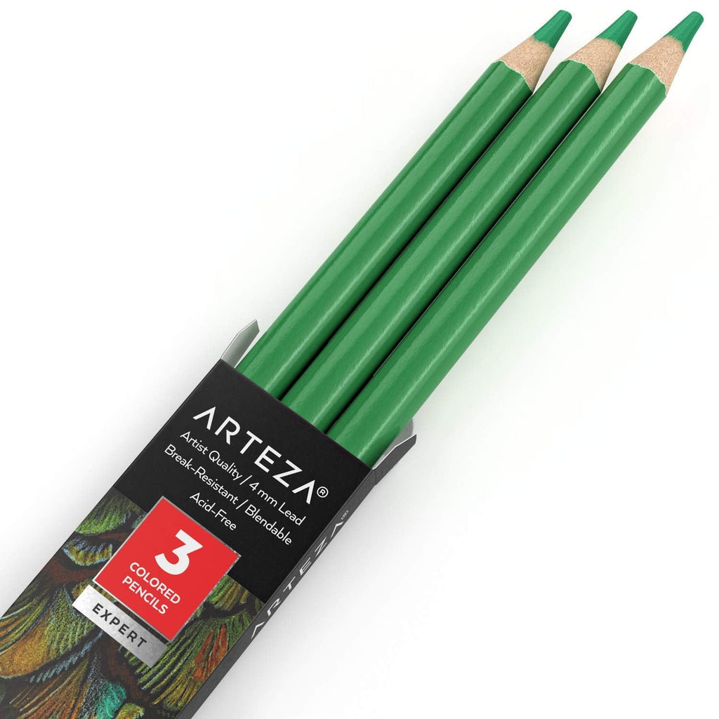  [AUSTRALIA] - Arteza Colored Pencils, Pack of 3, A606 Mint Green, Soft Wax-Based Cores, Ideal for Drawing, Sketching, Shading & Coloring