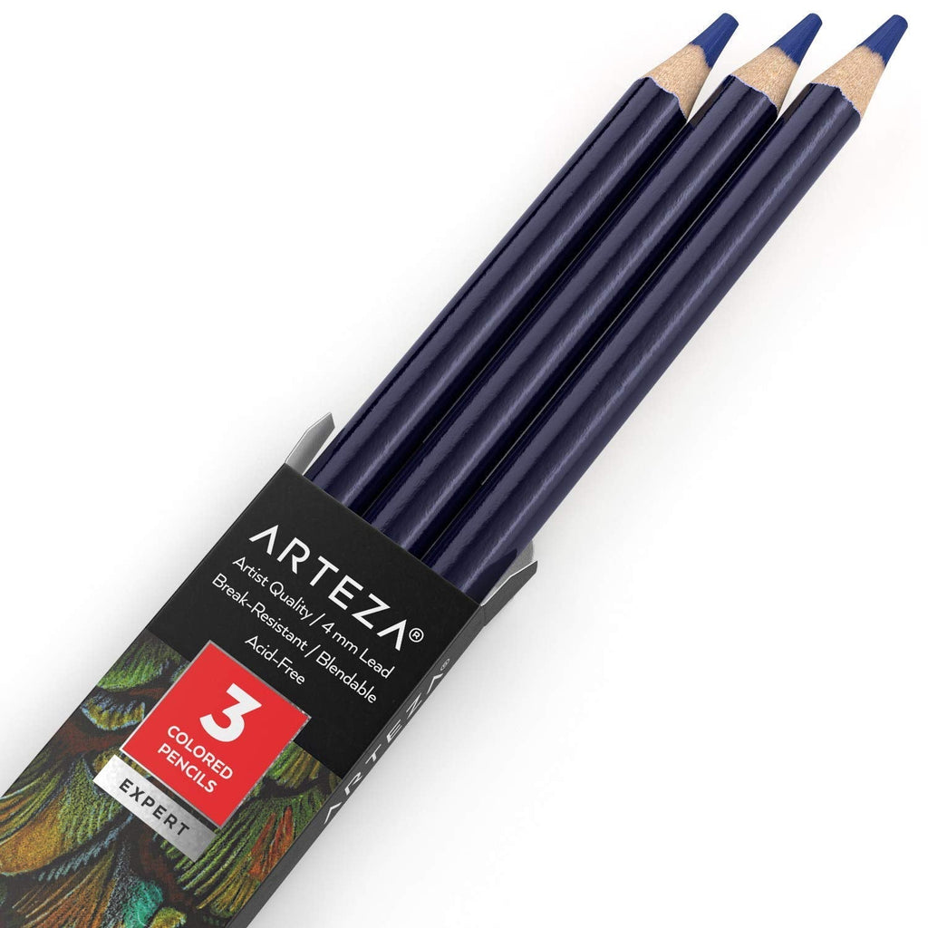  [AUSTRALIA] - Arteza Colored Pencils, Pack of 3, A511 Blueberry Blue, Soft Wax-Based Cores, Ideal for Drawing, Sketching, Shading & Coloring