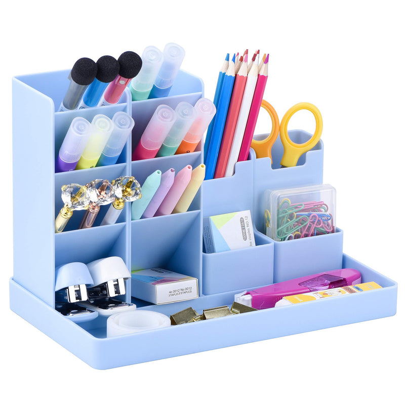  [AUSTRALIA] - Cute Vertical Pen Organizer, Kawaii Desk Organizer Pen Holder Stationery, Marker Pencil Storage Caddy Tray for Office, School, Home & Art Supplies - Blue