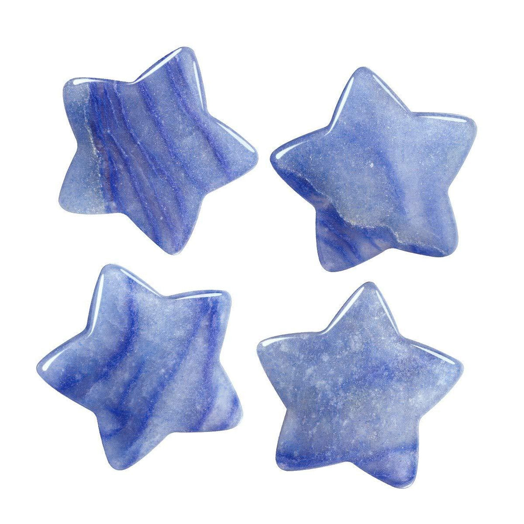  [AUSTRALIA] - SUNYIK Pack of 4 Starry Star Pocket Stone, Healing Crystal Polished Worry Stone for Reiki Meditation Anxiety Stress, Blue Aventurine