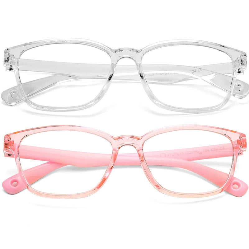SCVGVER Kids Blue Light Blocking Glasses Soft Eyeglasses Frame for Girls Boys Age 3-12 A2 Transparent + Transparent Pink - LeoForward Australia