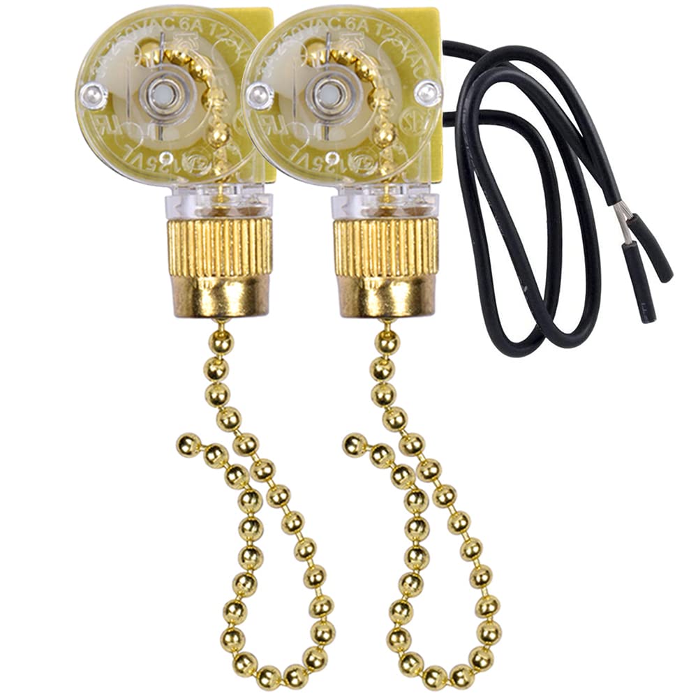  [AUSTRALIA] - Ceiling Fan Switch Zing Ear ZE-109 Two-wire Light Switch With Pull Cords For Ceiling Light Fans Lamps and Wall Lights Pull Chain Switch Control Replacement On-Off with Pull Chain,2 Pack (Brass) Brass