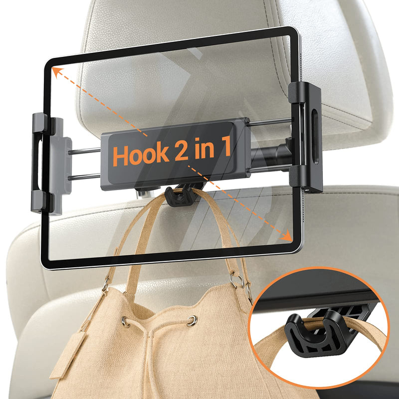  [AUSTRALIA] - Car Headrest Tablet Mount Holder, iPad Car Mount Bakel Headrest Tablet Holder Compatible with iPad Pro 12.9/11, Phones/Tablets/Switch 4.7"-12.9", Headrest Posts Width 5.2in-5.7in Black
