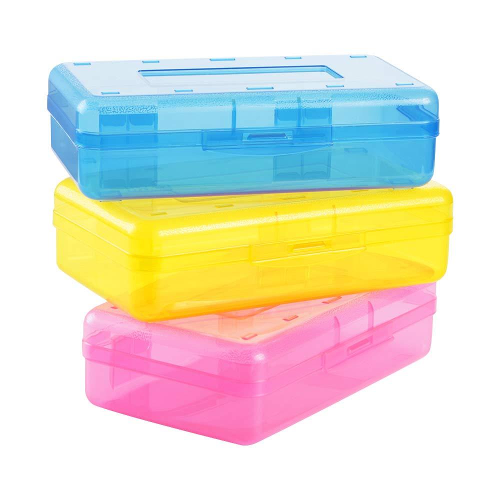 Large Capacity Pencil Box, Bright Color Multi Purpose Pencil Box, Durable Plastic Pencil Box, Office Supplies Storage Organizer Box, Brush Painting Pencils Storage Box(3 Colors 3 Pack) - LeoForward Australia