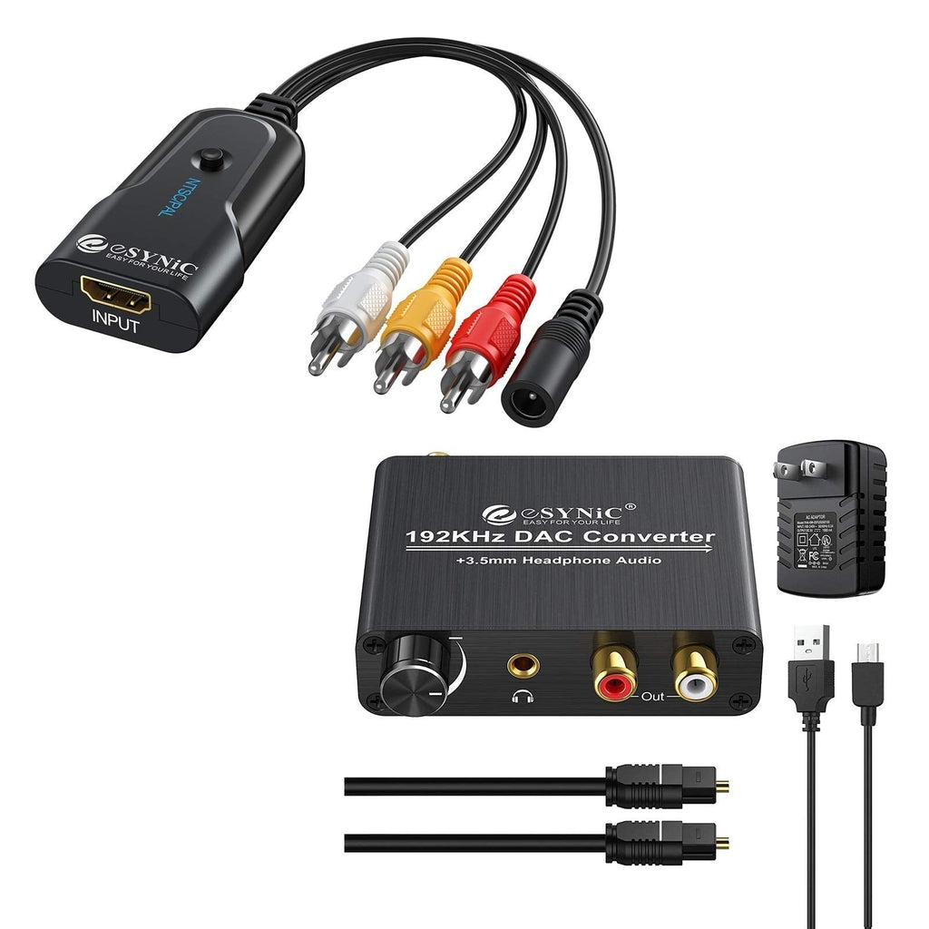  [AUSTRALIA] - eSynic 192kHz DAC Digital to Analog Converter with Volume Control & HDMI to RCA, 1080p HDMI to AV 3RCA Composite CVBS Converter