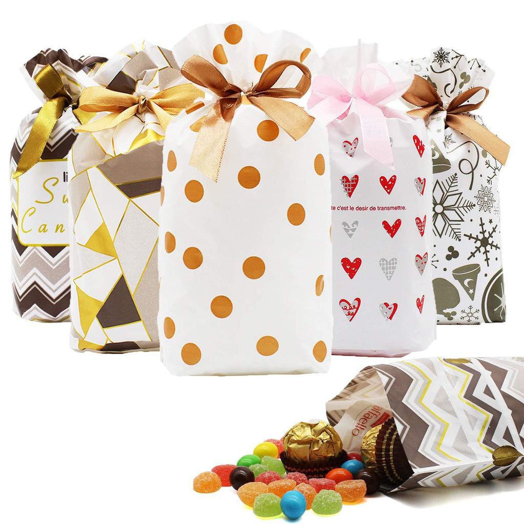  [AUSTRALIA] - 50 Pcs Candy Cookies Gift Bags with Drawstrings, Goodie Treats Plastic Wrapping Bags for Birthday Party Wedding Gift Party Favor Christmas Candy Bags