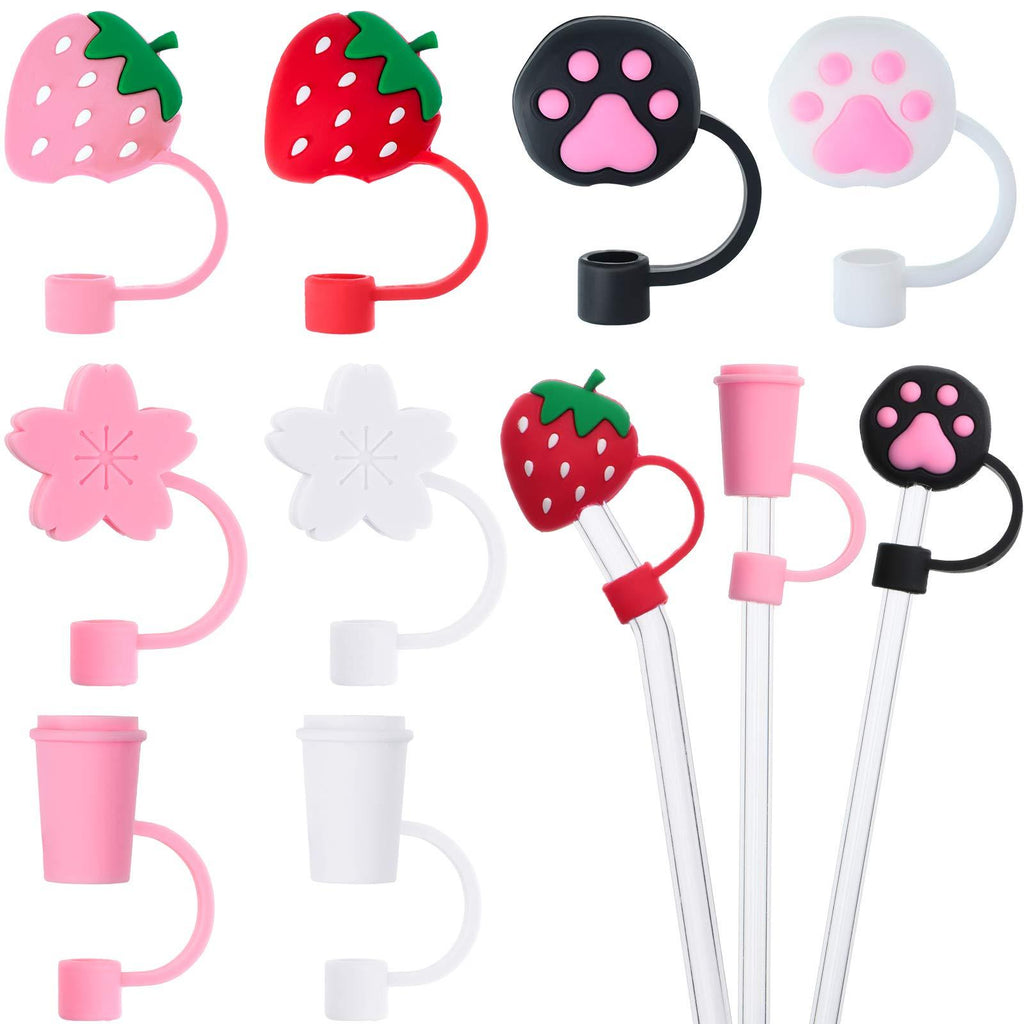  [AUSTRALIA] - 8 Pieces Straw Tips Covers Cute Silicone Reusable Drinking Straw Tips Lids Strawberry Cat Claw Plugs Anti-dust Straw Tips Lids for 6-8 mm Straw Tips