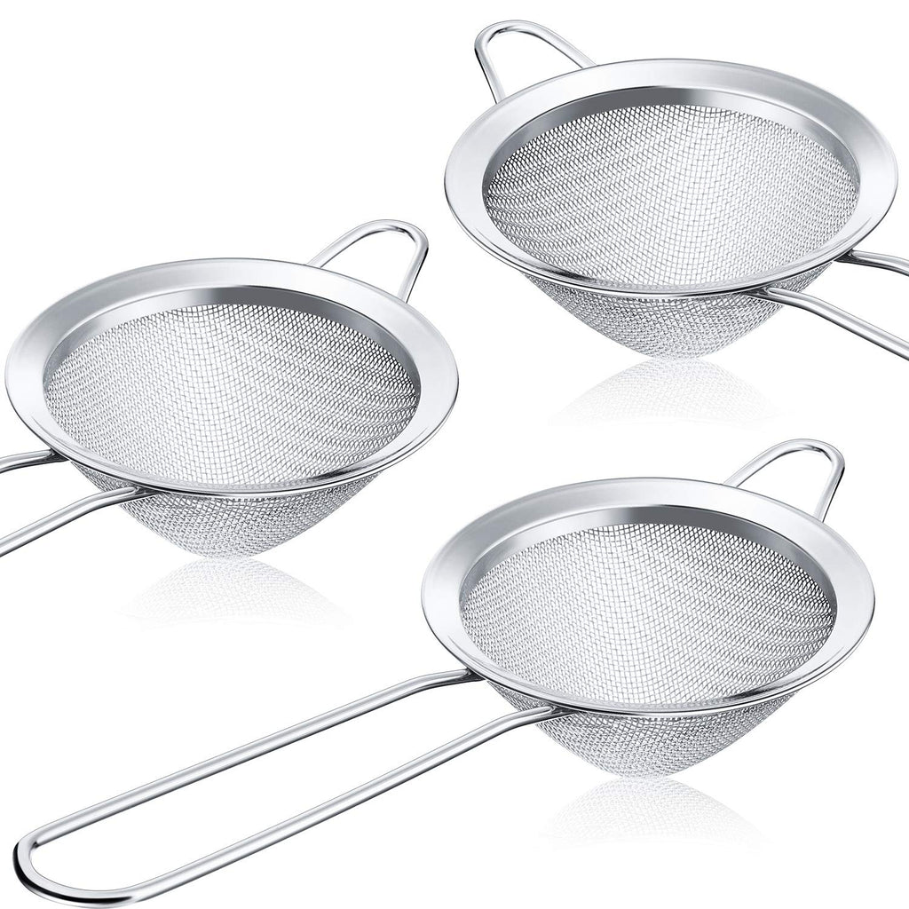  [AUSTRALIA] - 3 Pieces Cocktail Strainer Stainless Steel Tea Strainers Conical Food Strainers Fine Mesh Strainer Practical Bar Strainer Tool (3.3 Inches, Silver) 3.3 Inches