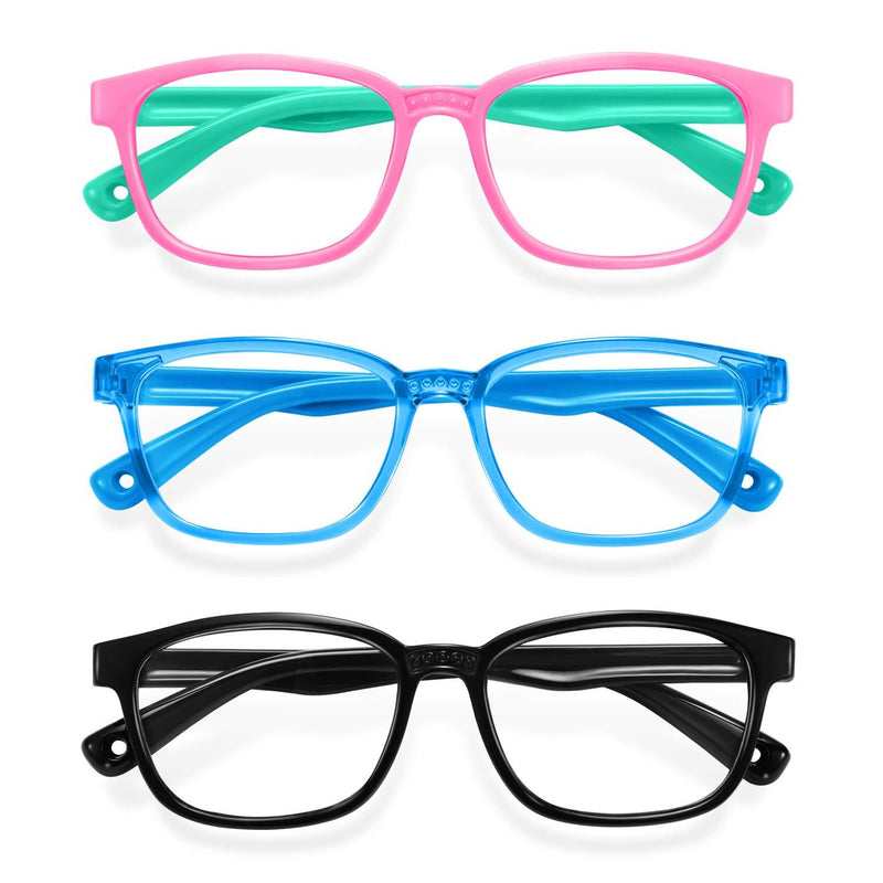 Blue Light Glasses for Kids 3 Pack Anti Glare & Eye Strain Glasses Computer TV Phone Tablets UV Protection Glasses for Kids Boys Girls Age 3-10(Pink Green + Transparent Blue + Black) 3 Packs Pink Green & Transparent Blue & Black - LeoForward Australia