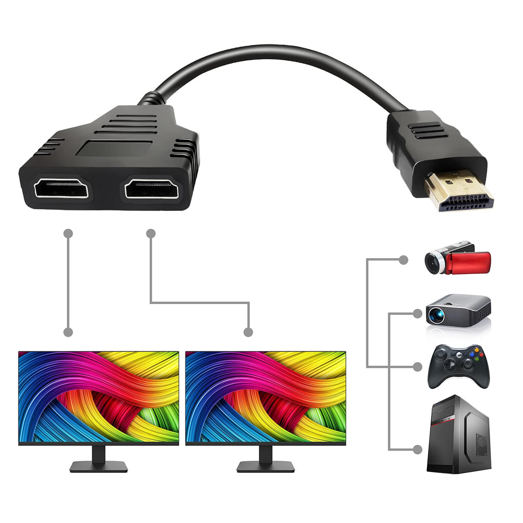  [AUSTRALIA] - HDMI Splitter Cable Male 1080P to Dual HDMI Female 1 to 2 Way HDMI Splitter Adapter Cable for HDTV HD, LED, LCD, TV, Support Two TVs at The Same Time Black 30cm