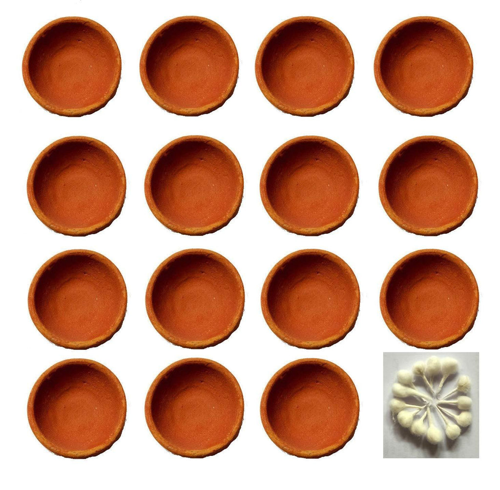  [AUSTRALIA] - Amroha Crafts 15 Pcs Diya Set of Clay Handmade Diya for Diwali/Deepawali Gift/Decorations/Natural Earthen Oil Lamp/Traditional Diyas for Pooja with Cotton Wicks Batti