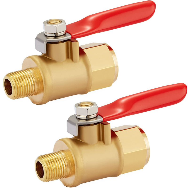  [AUSTRALIA] - Minimprover Heavy Duty Brass 2 PCS Inline Mini Ball Valve Shut Off Switch, 1/8" NPT Male x 1/8 INCH NPT Female Pipe Fittings, 180 Degree Operation Handle, Rated to 600 WOG for Tank Drain 1/8"NPT