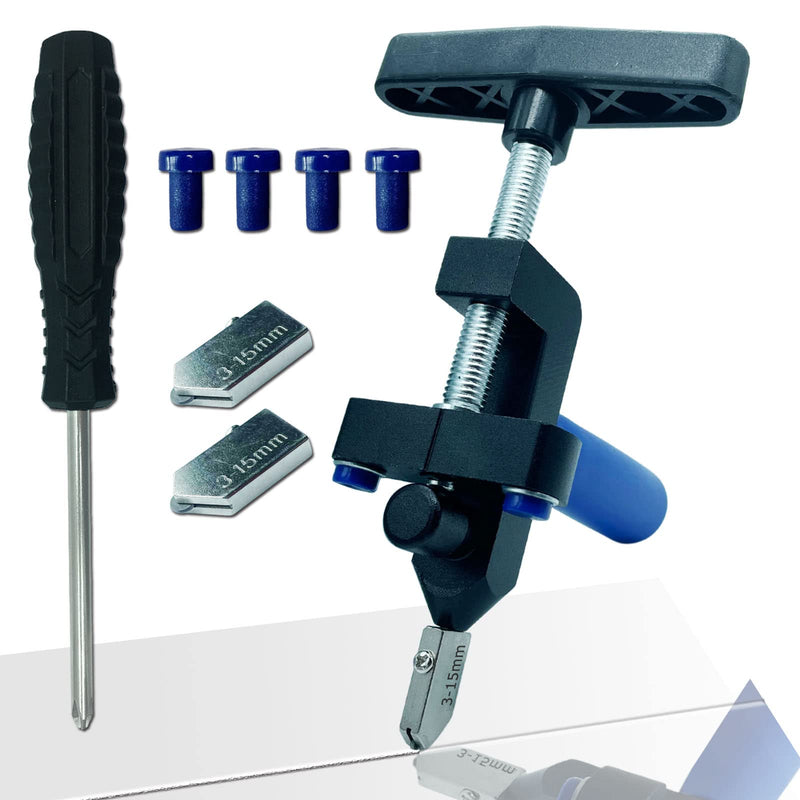  [AUSTRALIA] - Glass Cutter Hand Tool, Manual Tile Cutter, 2 in 1 Glass Cutting Tool with Glass Breaking Pliers, DIY Tool Kit, 3 Tungsten Steel Blades, 4 Tips, 1 Screwdriver, Black 2 in 1 tile&glass cutter black