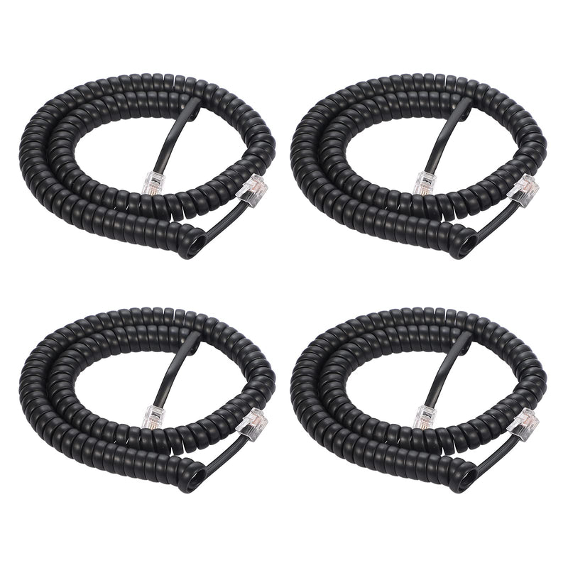  [AUSTRALIA] - Coiled Wire 4 Pack 8Ft Uncoiled / 1.4Ft Coiled Landline Phone Handset Cable 4P4C Telephone Accessory Black 4Pack Cord