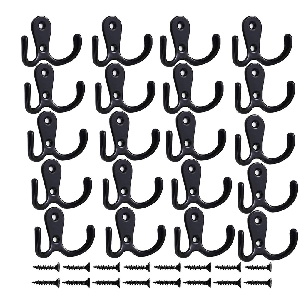  [AUSTRALIA] - 20 PCS,Coat Hooks Wall Mount,Metal Double Hooks with 40 Screws,Wall Single Hooks Hanging Robe Towel Key Jackets Clothes Bag Hat … Black