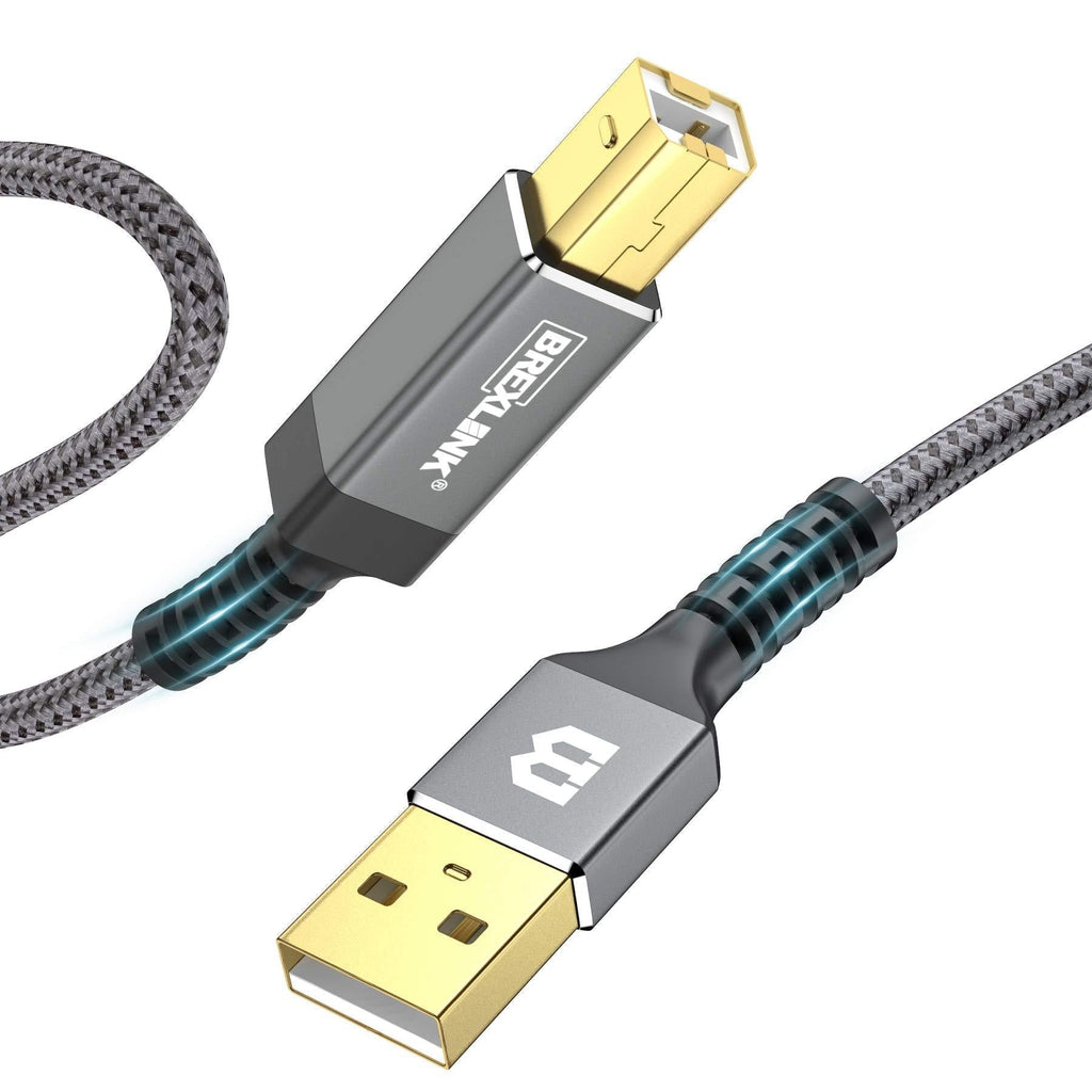  [AUSTRALIA] - Printer Cable, BrexLink Premium10ft USB 2.0 Type A to B Male Printer Cord, Durable Nylon Braided High Speed Scanner, Fax Cord Compatible with HP, Canon, Dell, Epson, Lexmark, Xerox, Samsung (Grey) Grey