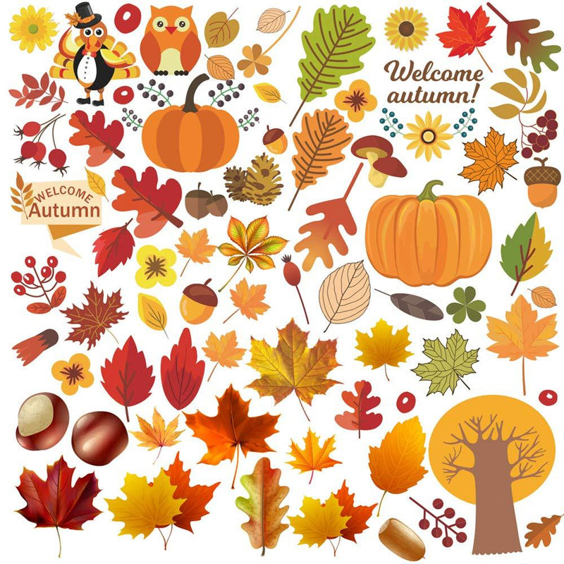  [AUSTRALIA] - Christmas Thanksgiving Walls Stickers Decorations Window Cling Stickers Maple Leaves Turkey Pumpkin Nut Fall Window Decals for Home Office Party Supplies 72PCS Autumn Winter Painting Sticker Window Door Art Decorations Removable Self Adhesive