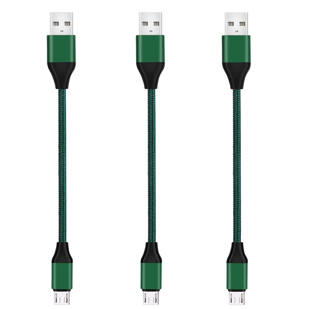 Short Micro USB Cable 3Pack 0.5FT/6inch Android Durable Premium Nylon Braided Fast Charging Sync Cord for Car,Power Banks,Roku TV Stick,4K Fire TV Stick,Chromecast,Samsung LG Phone Portable Charger 0.5 FT Green - LeoForward Australia