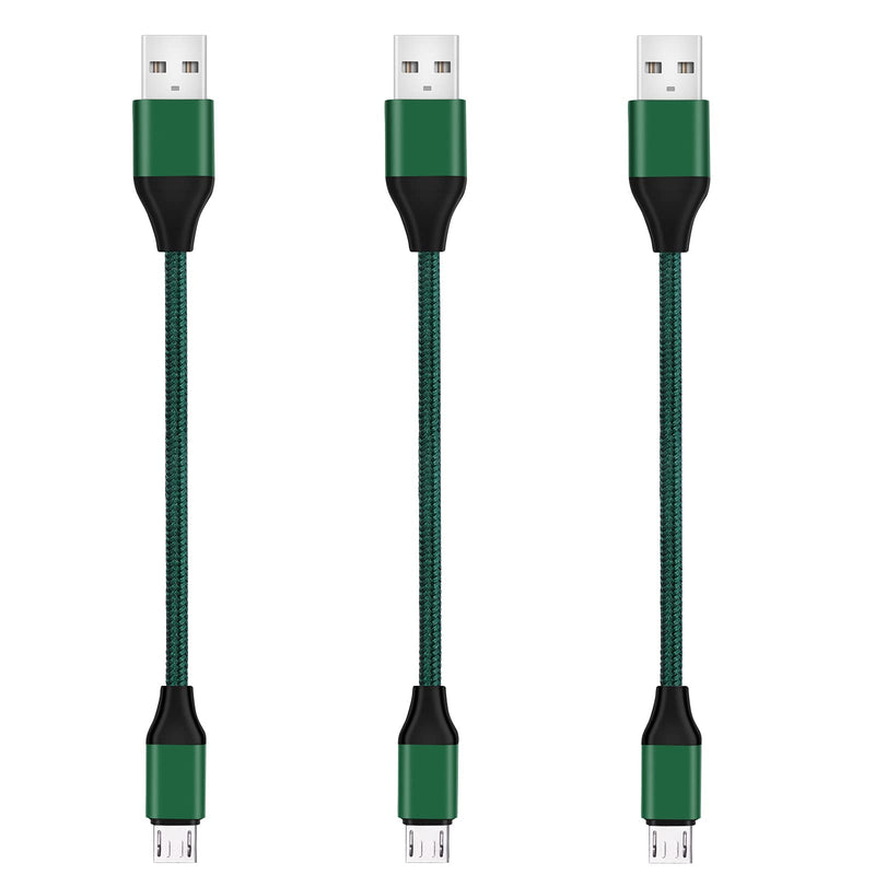 Short Micro USB Cable 3Pack 0.5FT/6inch Android Durable Premium Nylon Braided Fast Charging Sync Cord for Car,Power Banks,Roku TV Stick,4K Fire TV Stick,Chromecast,Samsung LG Phone Portable Charger 0.5 FT Green - LeoForward Australia